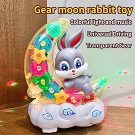Baby Rabbit Toys, Gear Moon Rabbit Toy with Lights and Music, Early Development Educational Musical Toys for Kids Boys Girls, Birthday Gifts for Babies