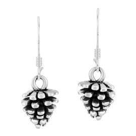 AeraVida Beautiul Nature Inspired Pine Cone or Conifer Cone .925 Sterling Silver Fishhook Dangle Earrings for Trendy and Unique Fashion Accessories with Majestic Tree Vibes