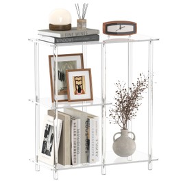 CRTERICX Acrylic 3-Cube Bookshelf for Small Spaces, 11.6" D x 23.6" W x 26.5" H, Clear Short Bookcase, Modern, 3-Tier Open Book Shelf for Living Room, Bedroom, Office, Easy Assembly