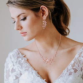 EleQueen Wedding Jewellery Sets for Bridesmaid Women CZ Marquise Leaf Floral Bridal Necklace Earrings Set Party Prom Fashion Jewellery Gifts, Cubic Zirconia, Cubic Zirconia