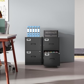 SISESOL 2 Drawer File Cabinet with Lock,Vertical Filing Cabinet,Under Desk File Cabinet,Black Metal File Cabinet for Home Office,Fit Letter Size,File Folder