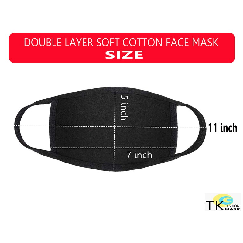 Black Face Mask Soft Cotton Comfortable Washable Reusable Breathable Stretchable