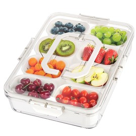 CWYEYE Snackle Box Container, 8-Compartment Divided Portable Snack Box with Lid and Handle, Clear Serving Tray for Fruit Veggie Candy Nuts Party Entertaining Picnic