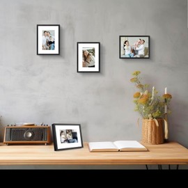 Frametory, 6x8 Aluminum Frames with Mats for 4x6 Pictures/Photos - Real Glass- Portrait/Landscape - Horizontal and Vertical Formats for Wall and Table Mounting (Black, 2 Pack)