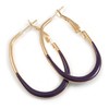 40mm Tall/Gold Tone with Deep Purple Enamel Oval Hoop Earrings/Medium