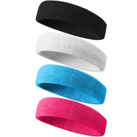 Tanluhu Sweatbands Sport Headbands for Men & Women,4 Pcs Terry Cloth Sweat Band for Tennis, Running, Basketball, Working Out, Execise - Athletic Sweat Cotton Headband Outdoor