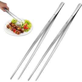 2Pcs Stainless Steel Kitchen Tweezers, 10-Inch Culinary Fine Tweezer Tongs Food Tongs for Cooking Tongs with Precision Serrated Tips for Surgical & Sea Food (10-Inch/25CM)