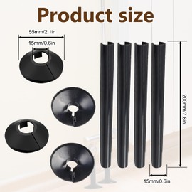 Pack of 4 Black 15mm Radiator Pipe Hole Covers – Durable Pipe Hole Protectors for Home and Office, Easy to Install