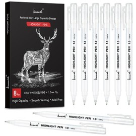Brusarth White Gel Pens,8 Pack, 1mm Fine Point Opaque White Archival Ink Pens,Gel Ink Pen Set,for Black Paper Drawing,Card Making, Art Highlight & Artists Drawing