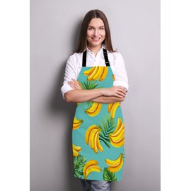 Wasach Tropical Palm Leaves and Bananas Apron,Adjustable Neck Bib Apron for Men Women,Suitable for Kitchen Cooking Waitress Chef Apron