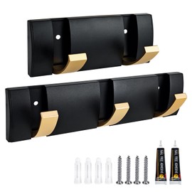 SHBAOCH Coat Hooks Wall Mounted, Foldable Metal Coat Racks, Hanger with 5 Retractable Flip-Down Hooks for Jackets, Scarfs, Hats, Bags, Bedroom, Bathroom (Black Gold)