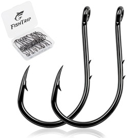FishTrip Octopus Baitholder Fishing Hooks, 50pcs Bait Holder Hook Sharp Double Barbed High Carbon Steel Offset Circle Hooks Live Bait Fish Hooks for Freshwater Saltwater Size 6