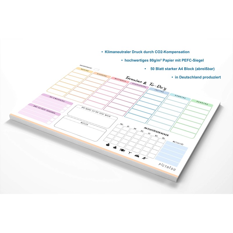 Weekly Planner Pad, 50 Sheets, Includes Activity Tracker, Weekly Goals