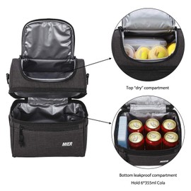 MIER Insulated Lunch Box Insulated Cool Tote Bag Lunch Kit for Men, Women, Double Deck Cooler (Dark Grey, M)