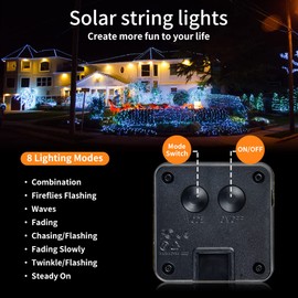 BXROIU Outdoor Solar Fairy Lights, Pack of 2, 100 LEDs, 10 Metres, 8 Modes, Outdoor Fairy Lights Ideal for Weddings, Parties and Christmas, Perfect for Garden Decoration (Warm White)