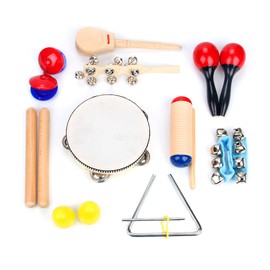 Boxiki Kids Musical Instruments Set of 16 Rhythm and Musical Toys for Toddlers 1 to 3 Years Old Includes Chimes, Shakers, Tambourine, Wrist Bells & Maracas for Kids