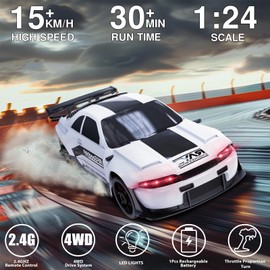 Everbigmai RC Drift Car 1:24 Remote Control Car 4WD 15KM/H High Speed Racing Sport Car with LED Lights RC Cars Toy Cars for Kids Boys Girls Adults Gifts Birthday Christmas Rechargeable Batteries