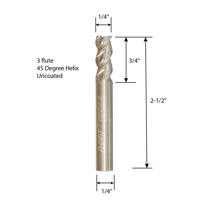 Rohit 3 Flute C-113 Solid Carbide end Mill with 1/4"