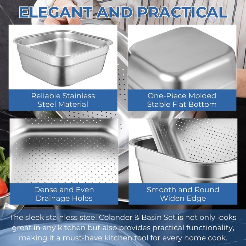 2 in 1 Large Stainless Steel Sink Basin with Colander,