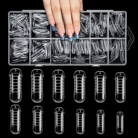 Kiiwah Pack of 120 Dual Shape Nails, Full Cover Dual Tips Nails Transparent Polygel Tips with Scale Lines Reusable Dual Shapes for Nails for Gel Manicure, Nail Studio and DIY Enthusiasts