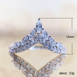 Fashion V-shaped crown ring Princess Engagement Promise Ring Sparkling Wishbone Cubic Zirconia Ring in Sterling Silver Cubic Zirconia Eternity Band Wishbone CZ Stacking Engagement Ring for Women, 8