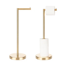 RFOUO Brushed Gold Toilet Paper Holder Stand 1 pc, Free Standing Toilet Paper Holder Stand,Bathroom Toilet Paper Storage with 2.7 Pounds Heavy Base for 4+1 Rolls,Toilet Tissue Holder,Toilet Roll Stand