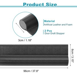 uxcell 2Pcs 37" Door Draft Stopper, Under Door Draft Blocker, Adhesive Soundproof Door Bottom Seal, Weather Stripping Door Sweep for Bottom of Doors, Black