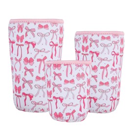 3PCS Reusable Sleeve for Iced Coffee Cup, Neoprene Cold Coffee Cup Sleeves for Iced&Hot Drinks, Pink Bow Coffee Sleeves