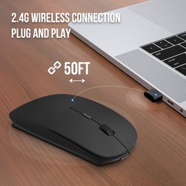 Tsemy Type C Wireless Mouse, Slim Cordless Mice with with Dual USB-C&USB Receiver Silent Click Ergonomic Design & Advanced Rubber Coating 30-Day Battery Life for Mac, Laptop, Desktop, PC