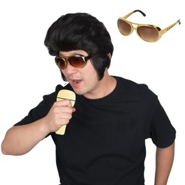 Miss U Hair Man Wig And Glasses Set Mens Short Black Rocker Wig Costume Accessories