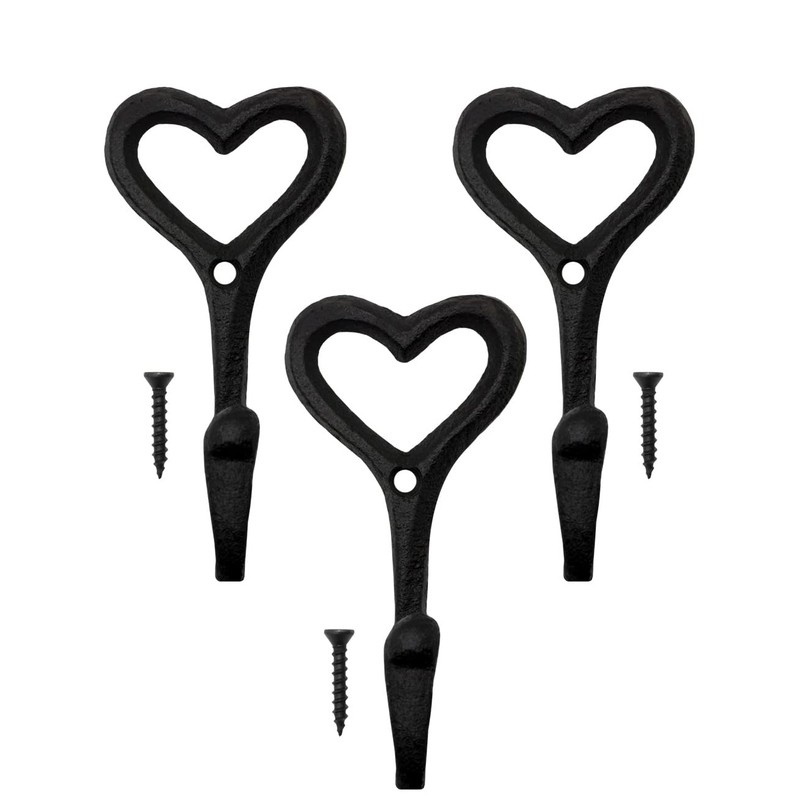 FUXXER Rustic Iron Hooks Cast Iron Heart Design Coat Hooks