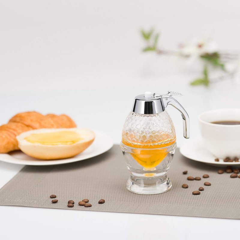 Westmark Honigbirne/Honig-Dosierer mit Untersatz, Fassungsvermögen: 200 ml, Wabenmuster, Glas/Kunststoff, Deluxe,