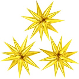 36 PCS Gold Star Balloons, Big 26 Inch Explosion Spike Balloons, 12 Point Star Mylar Foil Cone Balloon for Birthday, Wedding, Graduation, New Years Party Supplies
