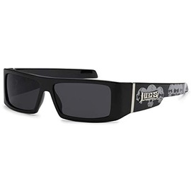 Locs Black SKULL Sunglasses | Rectangular Biker Shades - Wrap Around, UV Protected