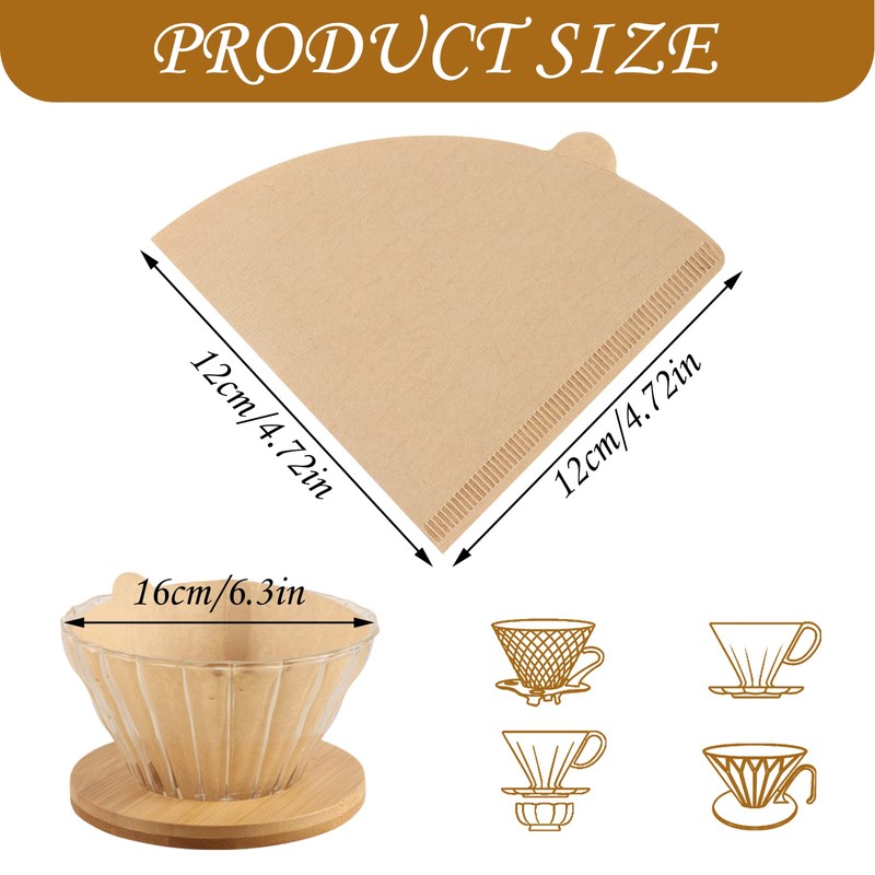 Coffee Filter Papers 300pcs Unbleached Compatible with Size 02 Filter