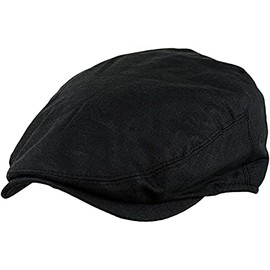 DAIDEM | Men's Linen Gatsby Newsboy Golf Flat Ivy Hat (Black, Small/Medium, s)