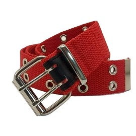 WAUNEE Double Grommet Belt Canvas Punk Style Web Belt Double Eyelet for Women Men Jeans 2 Hole Belts 1.5'' Wide (red, XS: waist size 24"~28")