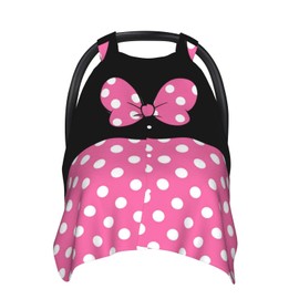 Pink Black Bow Polka Dot Car Seat Canopy Cover, Universal Fit for Infant Car Seats，Breathable,Multi-Use Nursing Cover, Gift Ready