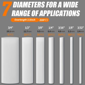 216PCS Heat Shrink Tubing, White Heat Shrink Tubing Kit-Wire Wrap, 3:1 Adhesive Lined Shrink Tube, Automotive Industrial Heat-Shrin - Length 3.54", 7 Common Sizes 1/8"-3/4"