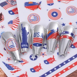 Independence Day Nail Art Stickers America Flag Nail Decals Star with Design Eagle Fireworks 4th July Nails Stickers Self Adhesive Patriotic Nail Supplies for Women Girls DIY Accossories 8Sheets
