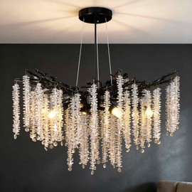 LUMLLSAJI Crystal Chandelier D23.7 Modern Chandeliers for Dining Room K9 Tree Branches Chandeliers 6-Light Luxury Pendant Lighting for Living Room, Bedroom, Foyer, Kitchen Island