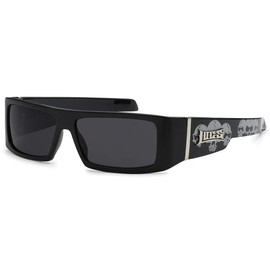 Locs Black SKULL Sunglasses | Rectangular Biker Shades - Wrap Around, UV Protected