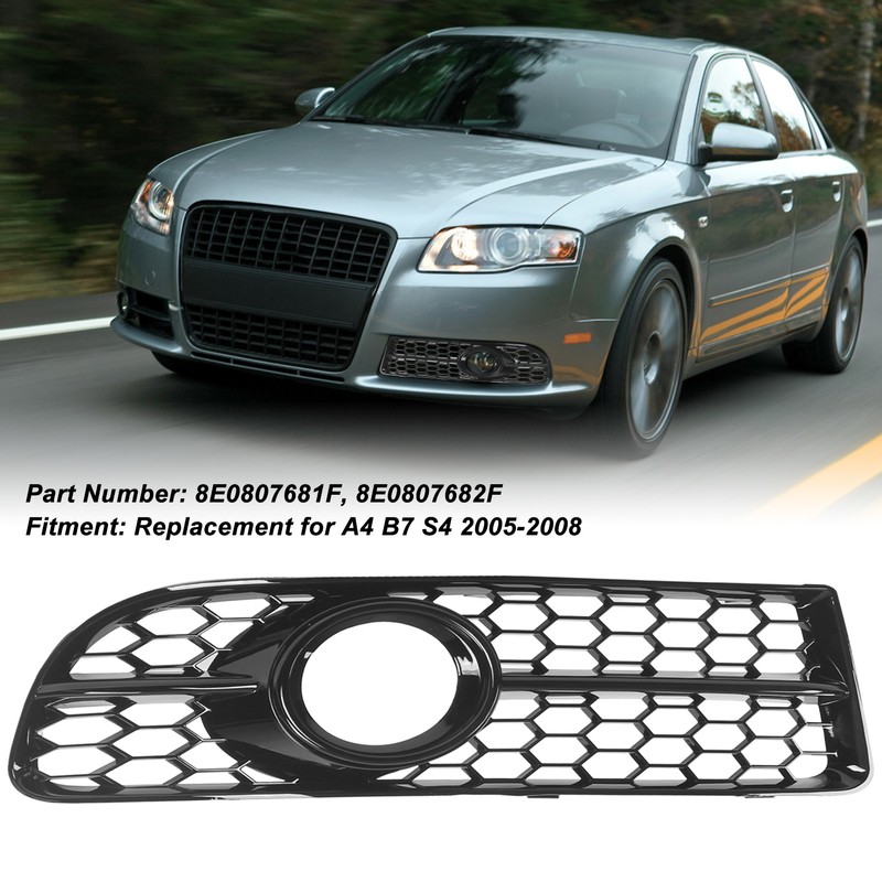 1 Pair Front Fog Lamp Grille Bezel 8E0807681F Glossy Black