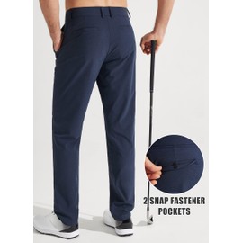 Libin Mens Golf Pants Classic Fit Stretch Work Dress Pants 32" Quick Dry Lightweight Business Casual Trousers Comfort Water Resistant, Navy Blue, 34W x 32L