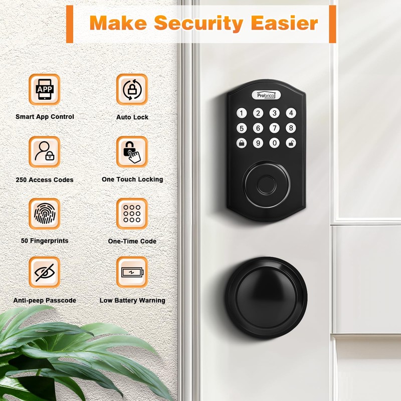 Probrico Smart Keyless Entry Door Lock with Knob Set, Fingerprint