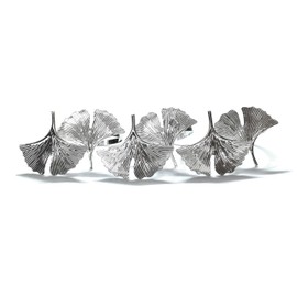 Climple Napkin Rings Set of 6 - Ginkgo Biloba Leaf Silver Napkin Rings - Elegant Decorative Silver Napkin Rings Holder Buckles for Fall, Holiday, Thanksgiving Dining Table