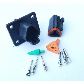 Deutsch Black Deutsch 3-Pin  Flange Connector kit, 14-16 AWG, Pins&Seals Crimp Terminals
