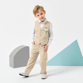 Volunboy Baby Boys' Suit Vest Festive Wedding Clothing Set 4-Piece, Light Khaki