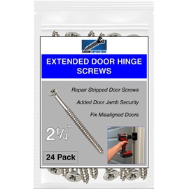 Satin Silver Nickel Finish Wood Screws 9 X 2-1/4 Inch – Extra Long Steel Door Hinge Screws - Door Security Screws - 24 Pack