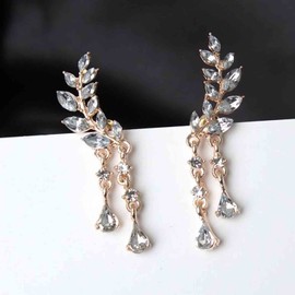 Vacaonio Sparkly Rhinestone Ear Climber Earrings Tassel Crystal Leaf Drop Earrings Cz Leaf Ear Crawler Earrings Gold Branch Leaf Stud Earrings Jewelry for Women